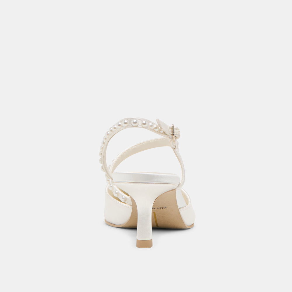 Kamra Pearl True White Satin Mid Heels / Dolce Vita