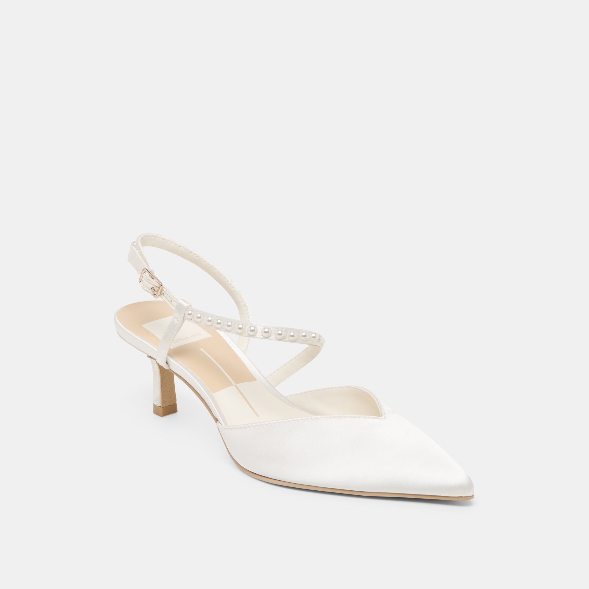 Kamra Pearl True White Satin Mid Heels / Dolce Vita