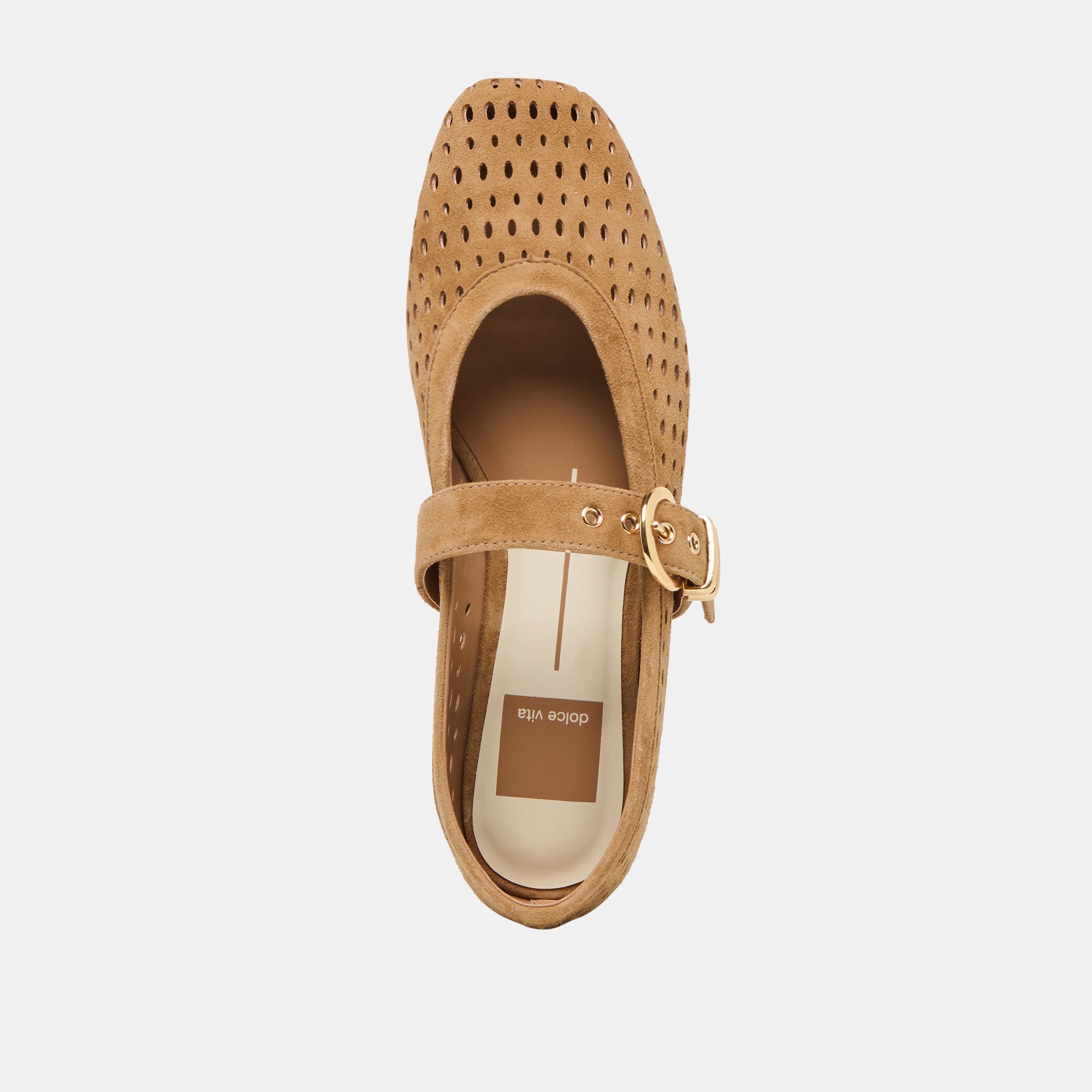 Mikel Lt Brown Perforated Suede Ballet Flats / Dolce Vita