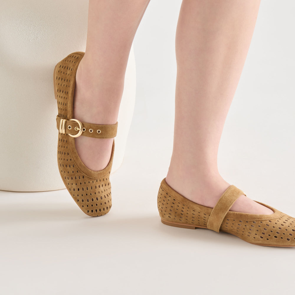 Mikel Lt Brown Perforated Suede Ballet Flats / Dolce Vita
