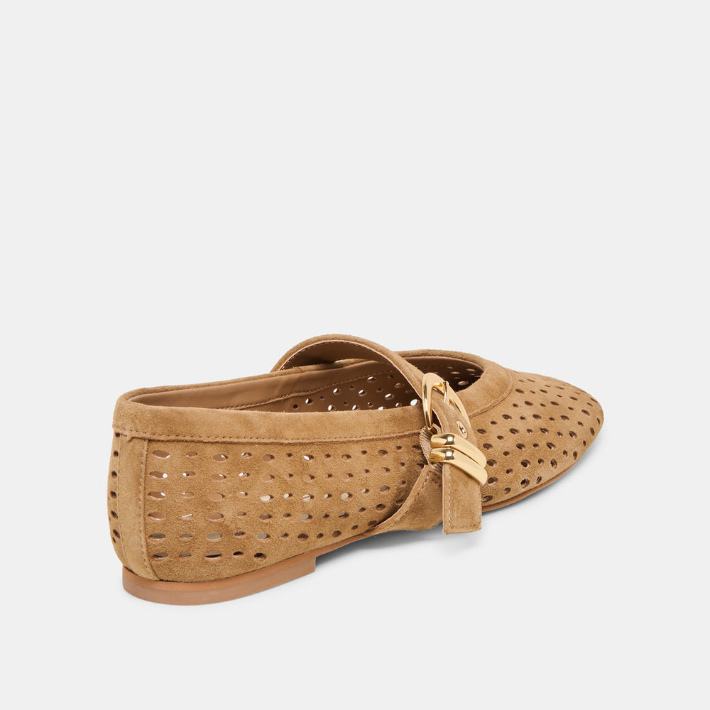 Mikel Lt Brown Perforated Suede Ballet Flats / Dolce Vita