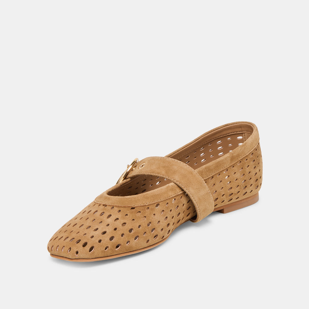 Mikel Lt Brown Perforated Suede Ballet Flats / Dolce Vita