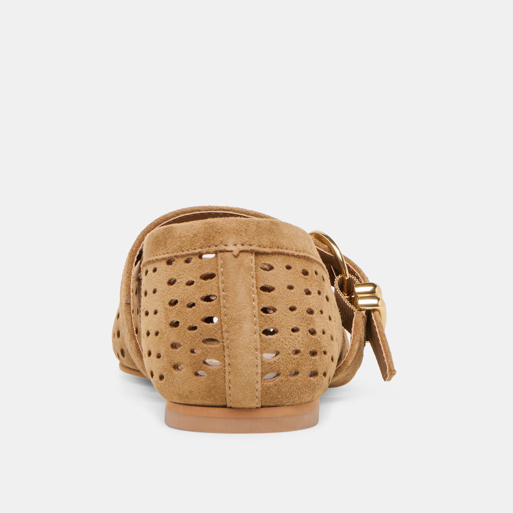 Mikel Lt Brown Perforated Suede Ballet Flats / Dolce Vita