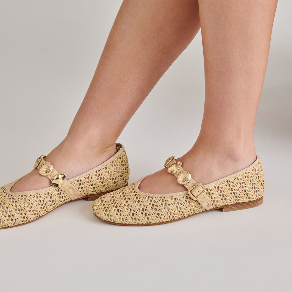 Relan Natural Cross Hatch Raffia Ballet Flats / Dolce Vita