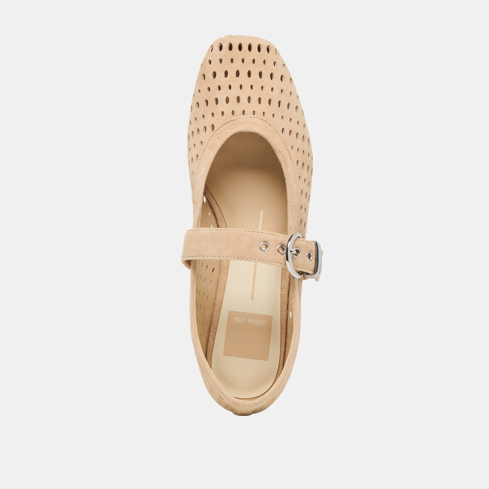 Mikel Camel Perforated Suede Ballet Flats / Dolce Vita