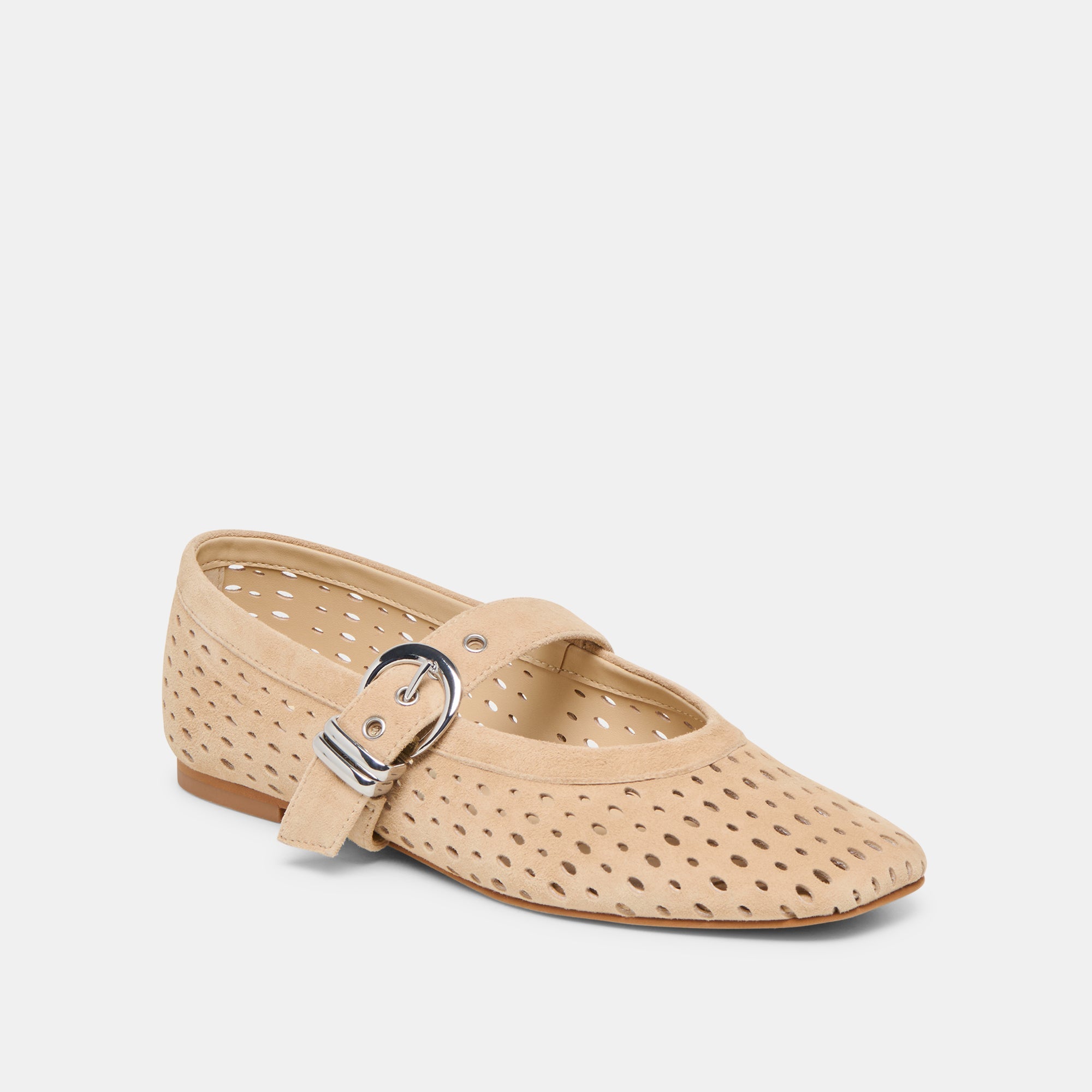 Mikel Camel Perforated Suede Ballet Flats / Dolce Vita