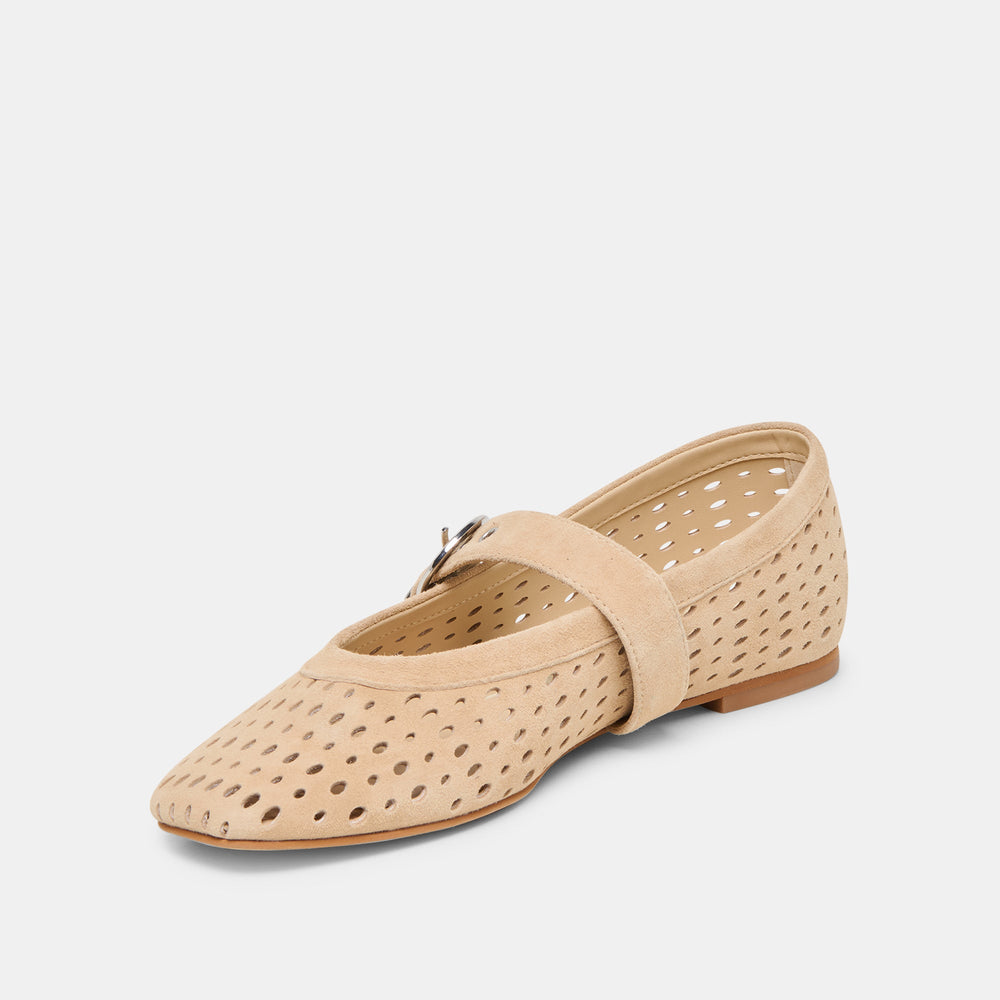 Mikel Camel Perforated Suede Ballet Flats / Dolce Vita