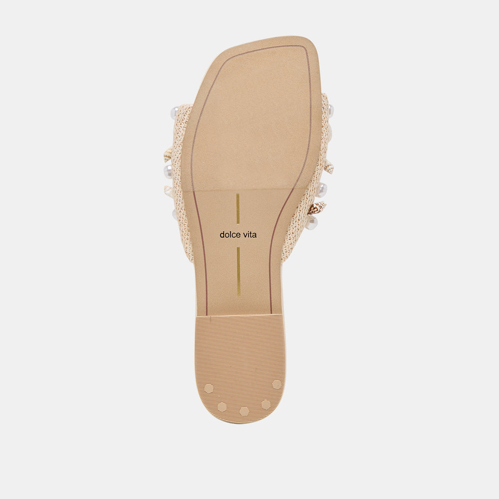 Lizza Oatmeal Beaded Raffia Sandals / Dolce Vita