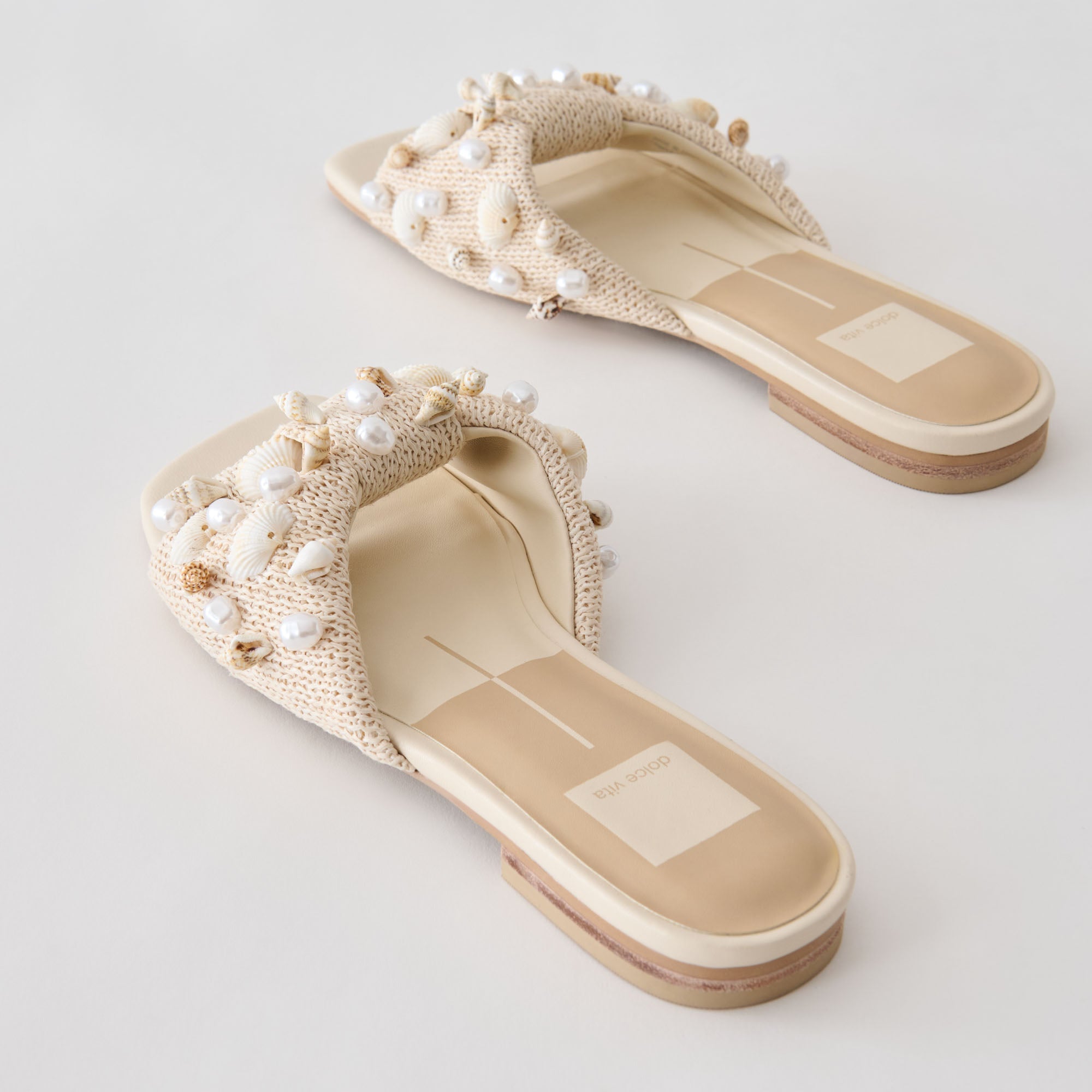 Lizza Oatmeal Beaded Raffia Sandals / Dolce Vita