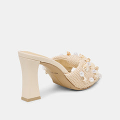 Tylah Oatmeal Beaded Raffia Heels / Dolce Vita