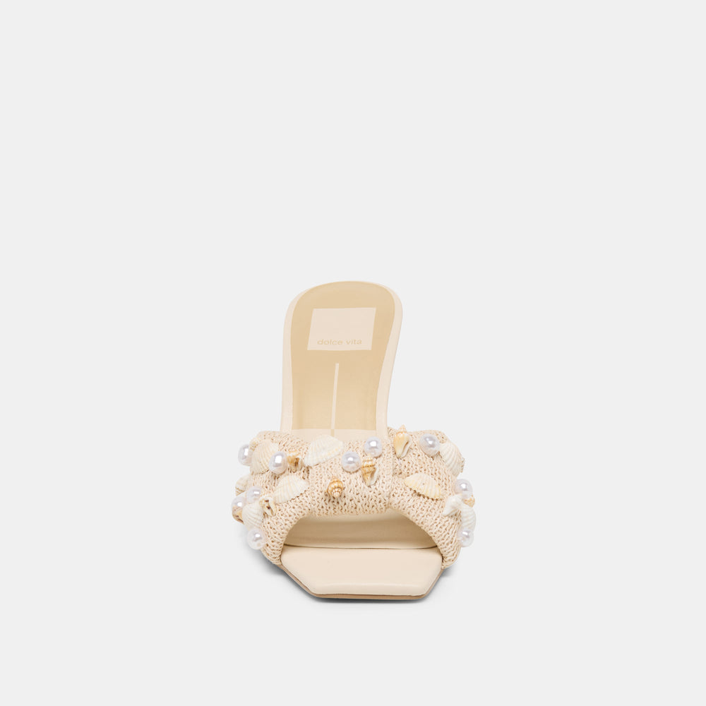 Tylah Oatmeal Beaded Raffia Heels / Dolce Vita