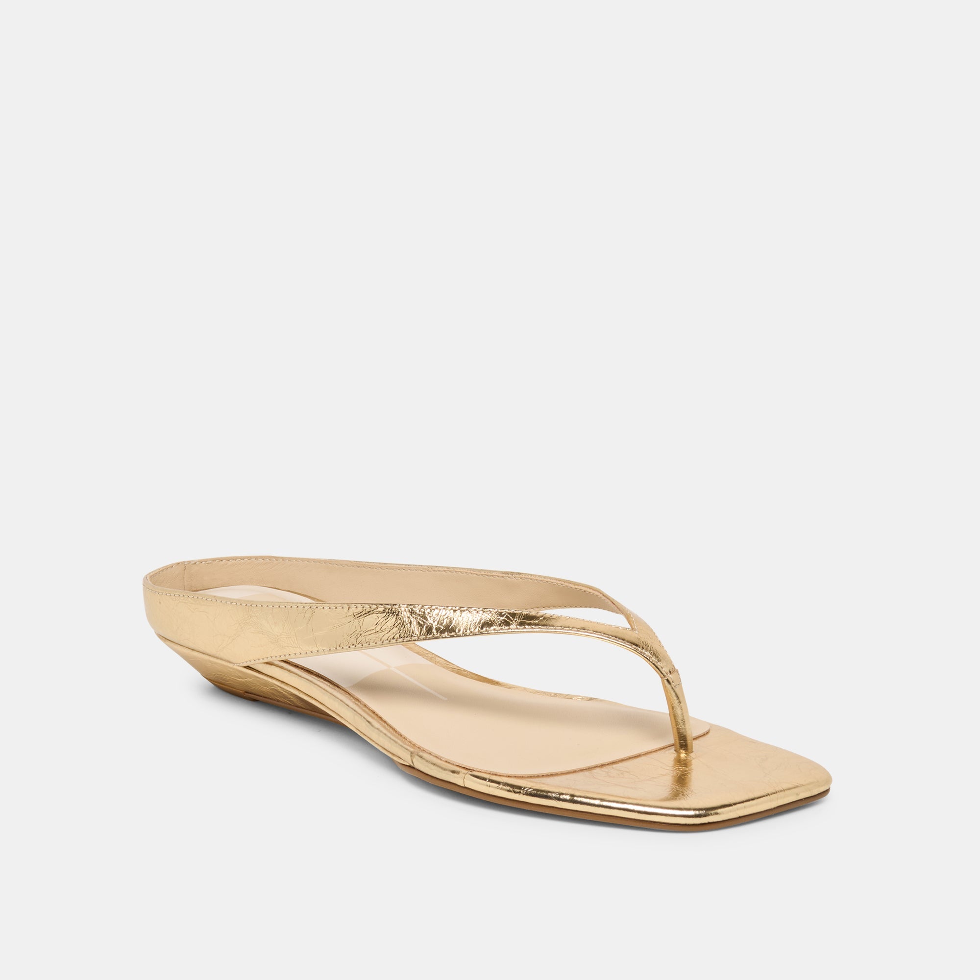 GIZEL Gold Crinkle Patent Thong Square-Toe Sandals / Dolce Vita