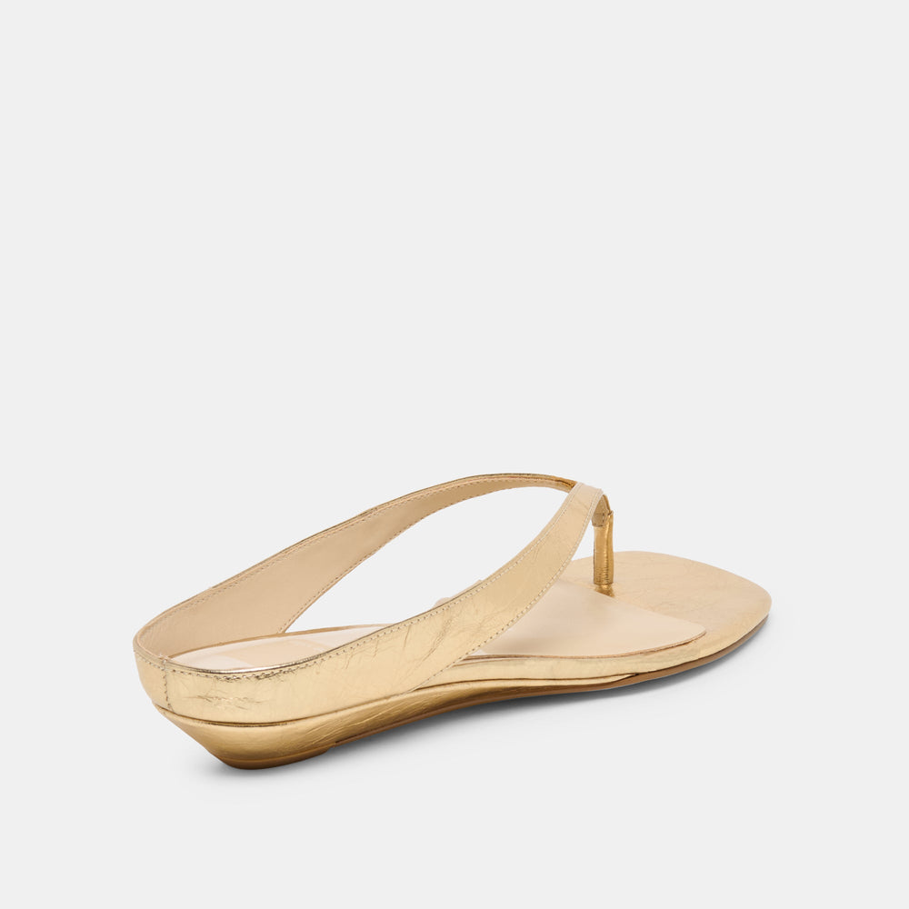 GIZEL Gold Crinkle Patent Thong Square-Toe Sandals / Dolce Vita
