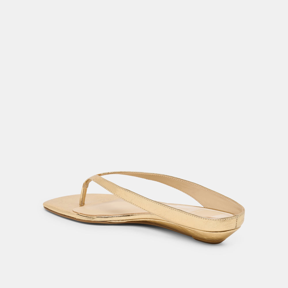 GIZEL Gold Crinkle Patent Thong Square-Toe Sandals / Dolce Vita