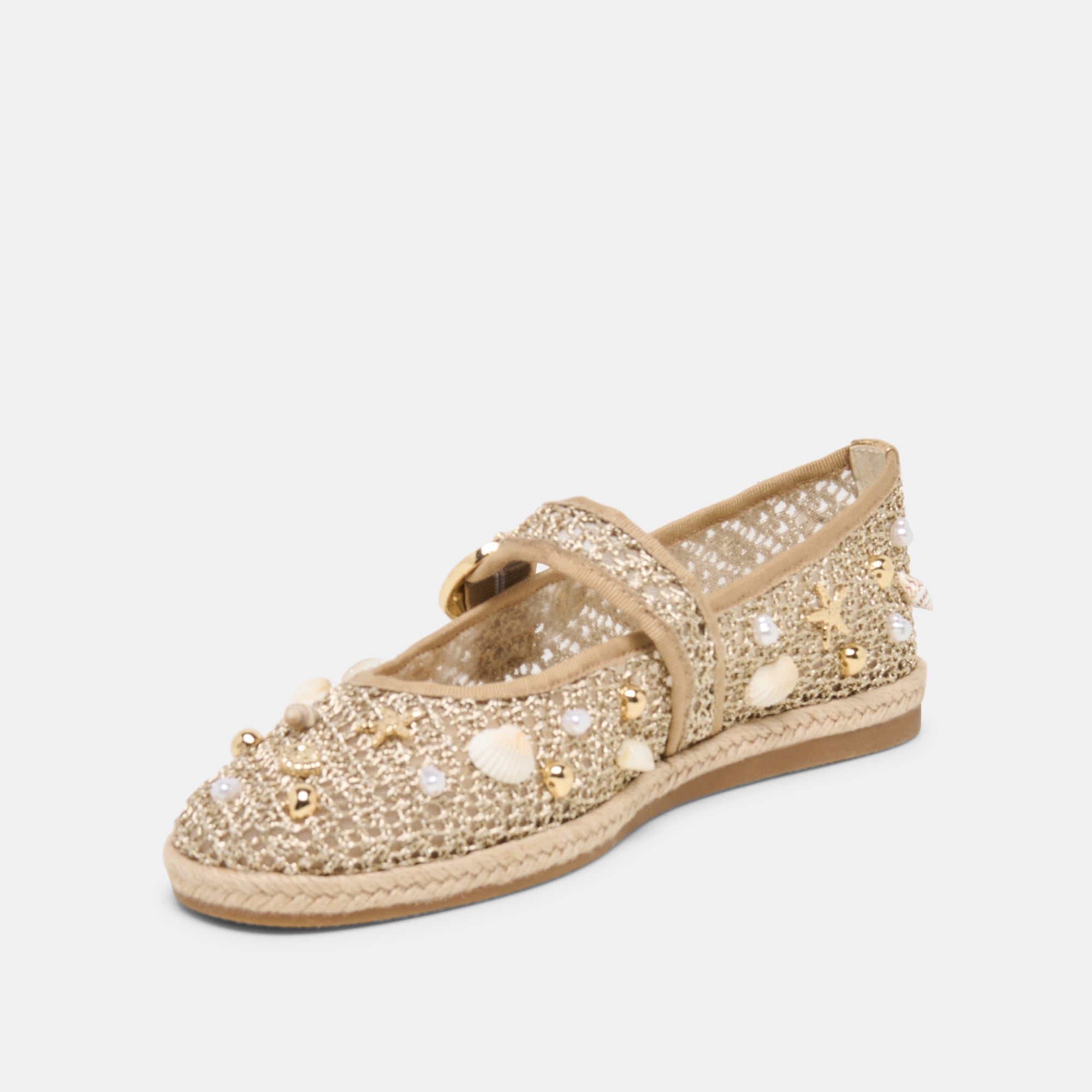 Ralph Gold Beaded Raffia Ballet Flats / Dolce Vita