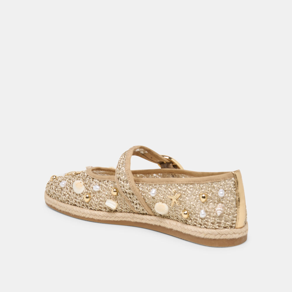 Ralph Gold Beaded Raffia Ballet Flats / Dolce Vita