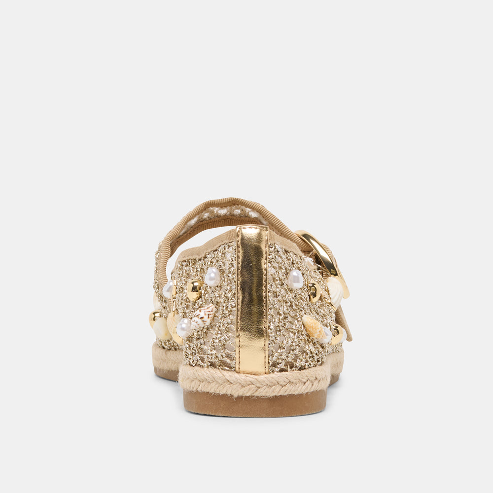 Ralph Gold Beaded Raffia Ballet Flats / Dolce Vita
