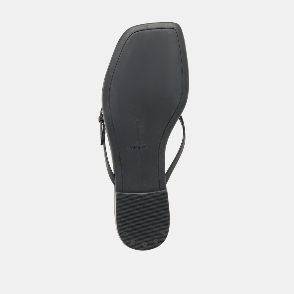 MALTA Black Leather Buckle Flip-Flop Sandals / Dolce Vita