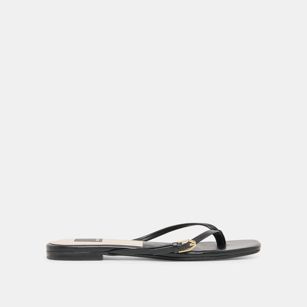 MALTA Black Leather Buckle Flip-Flop Sandals / Dolce Vita