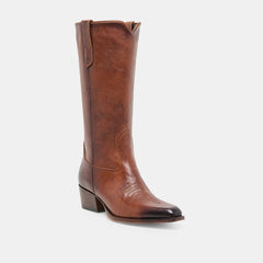 VIGLA Chestnut Leather Pointed-Toe Western Boots / Dolce Vita