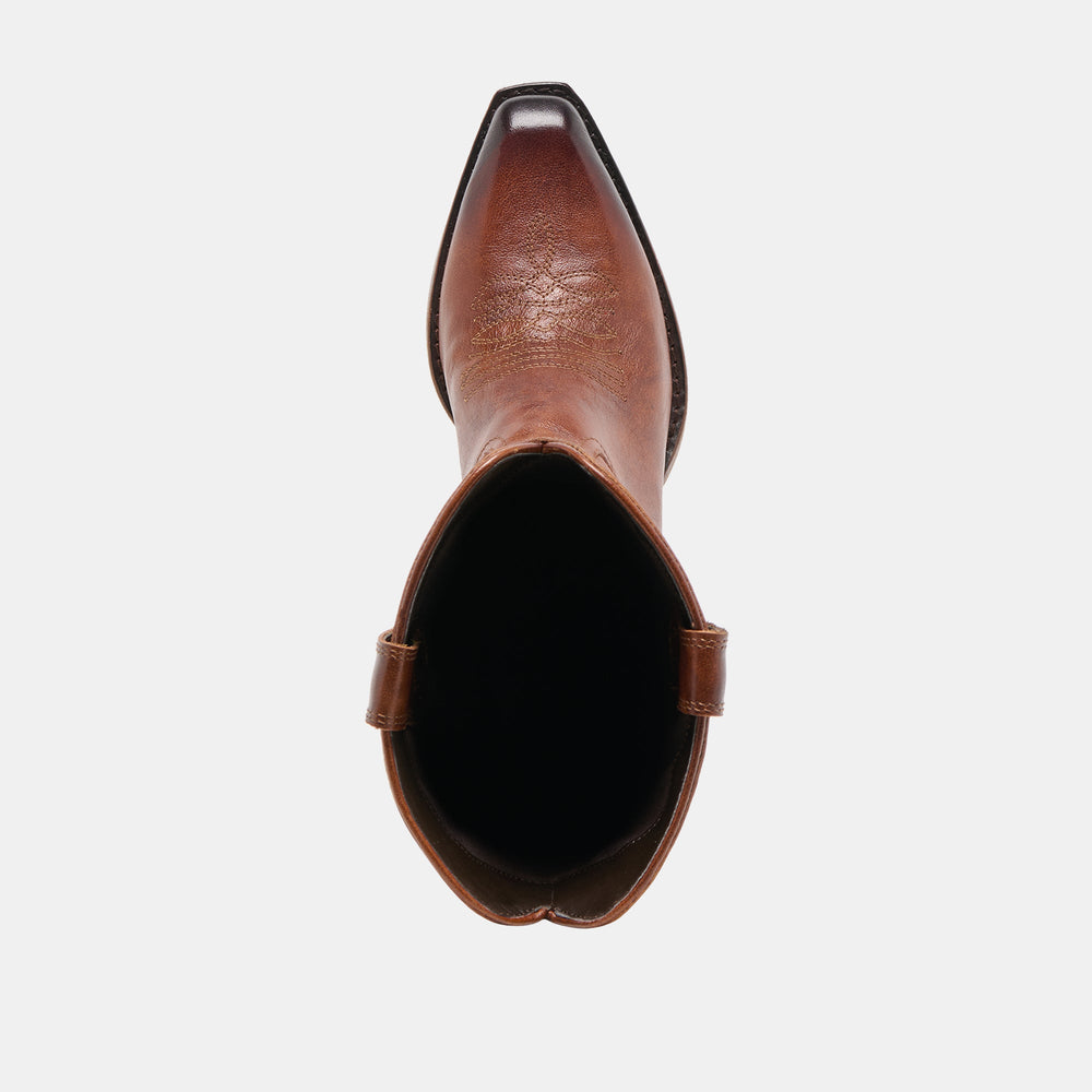 VIGLA Chestnut Leather Pointed-Toe Western Boots / Dolce Vita