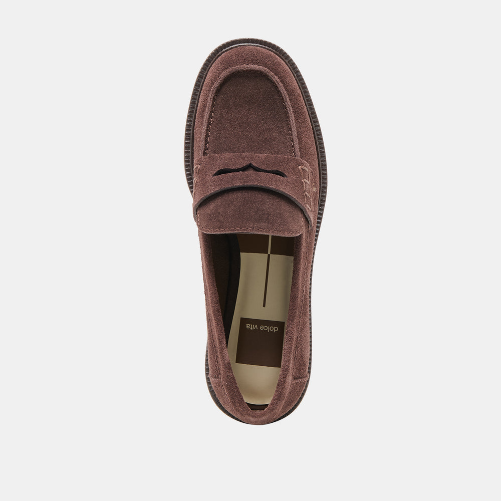 Tiggy Mahogany Suede Loafers / Dolce Vita