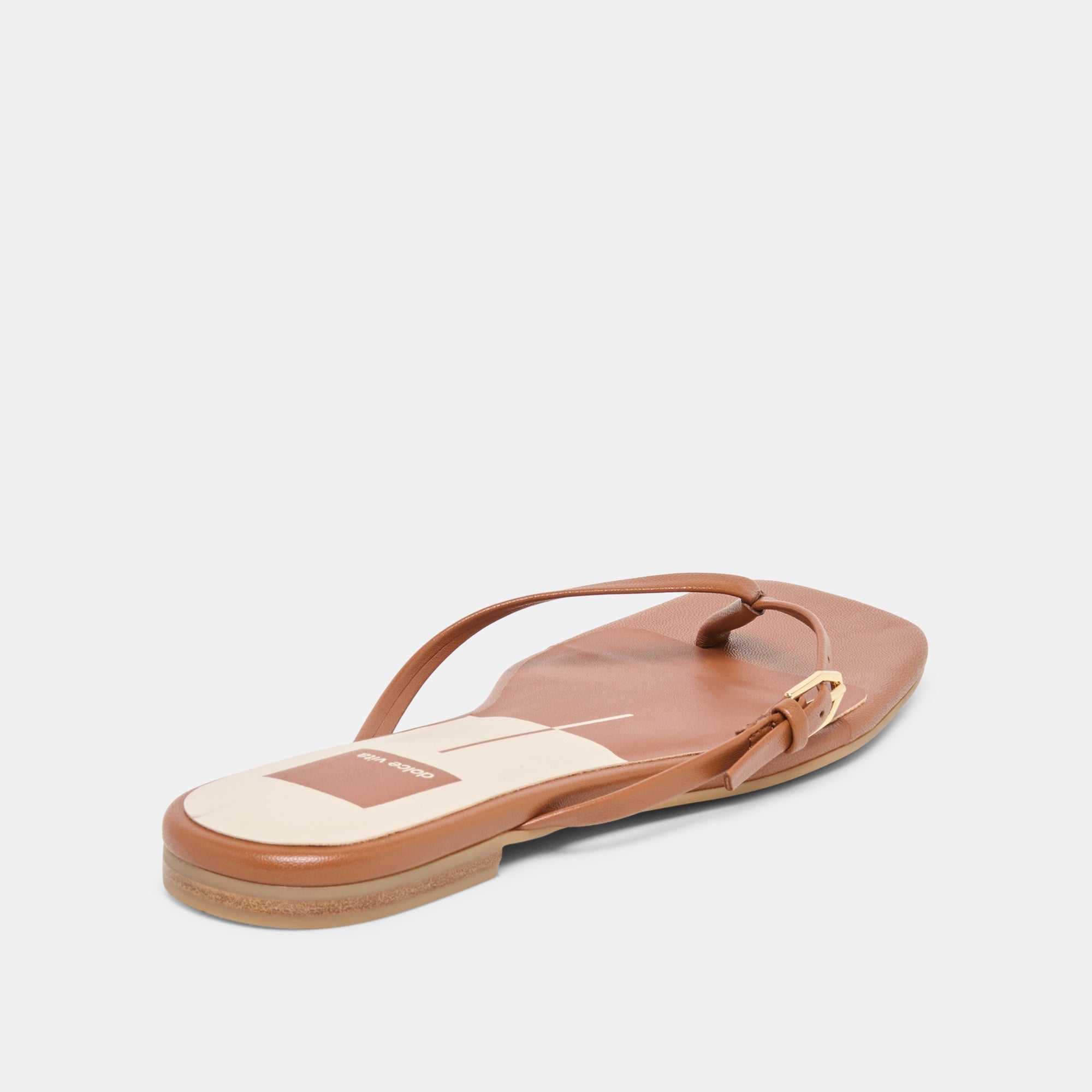 MALTA Cognac Leather Buckle Flip-Flop Sandals / Dolce Vita