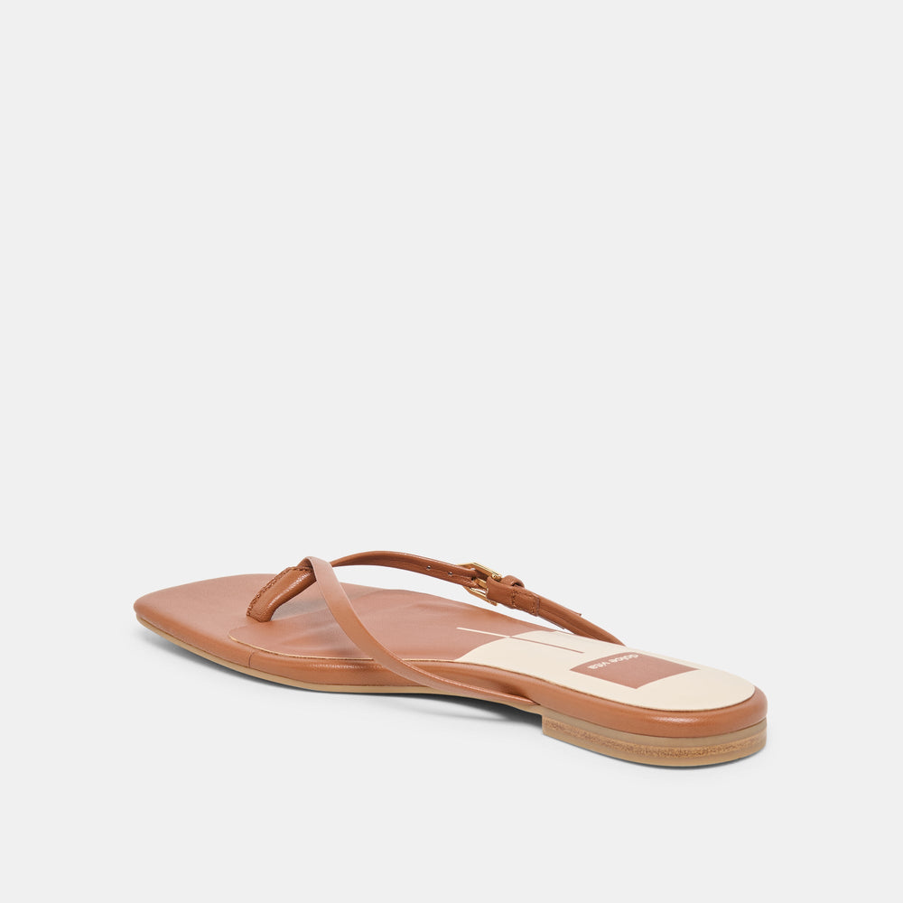 MALTA Cognac Leather Buckle Flip-Flop Sandals / Dolce Vita