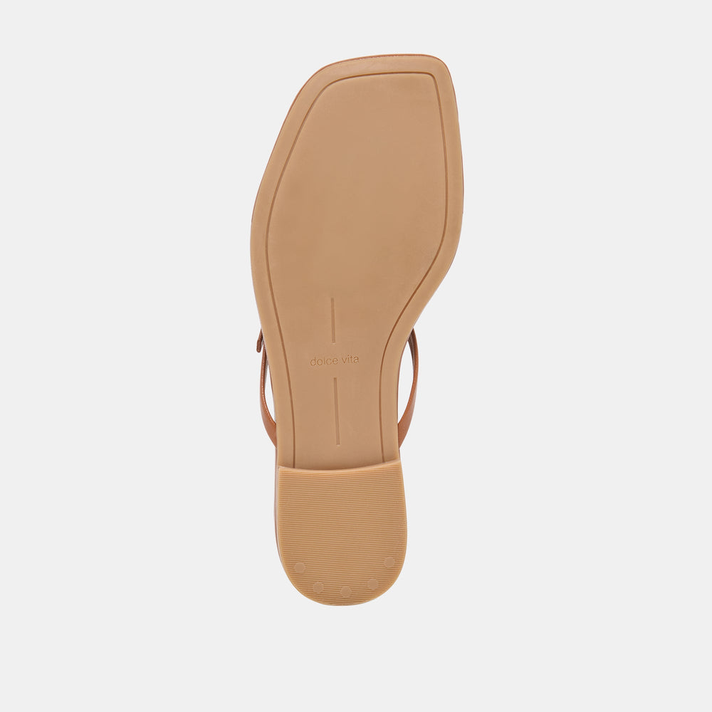 MALTA Cognac Leather Buckle Flip-Flop Sandals / Dolce Vita