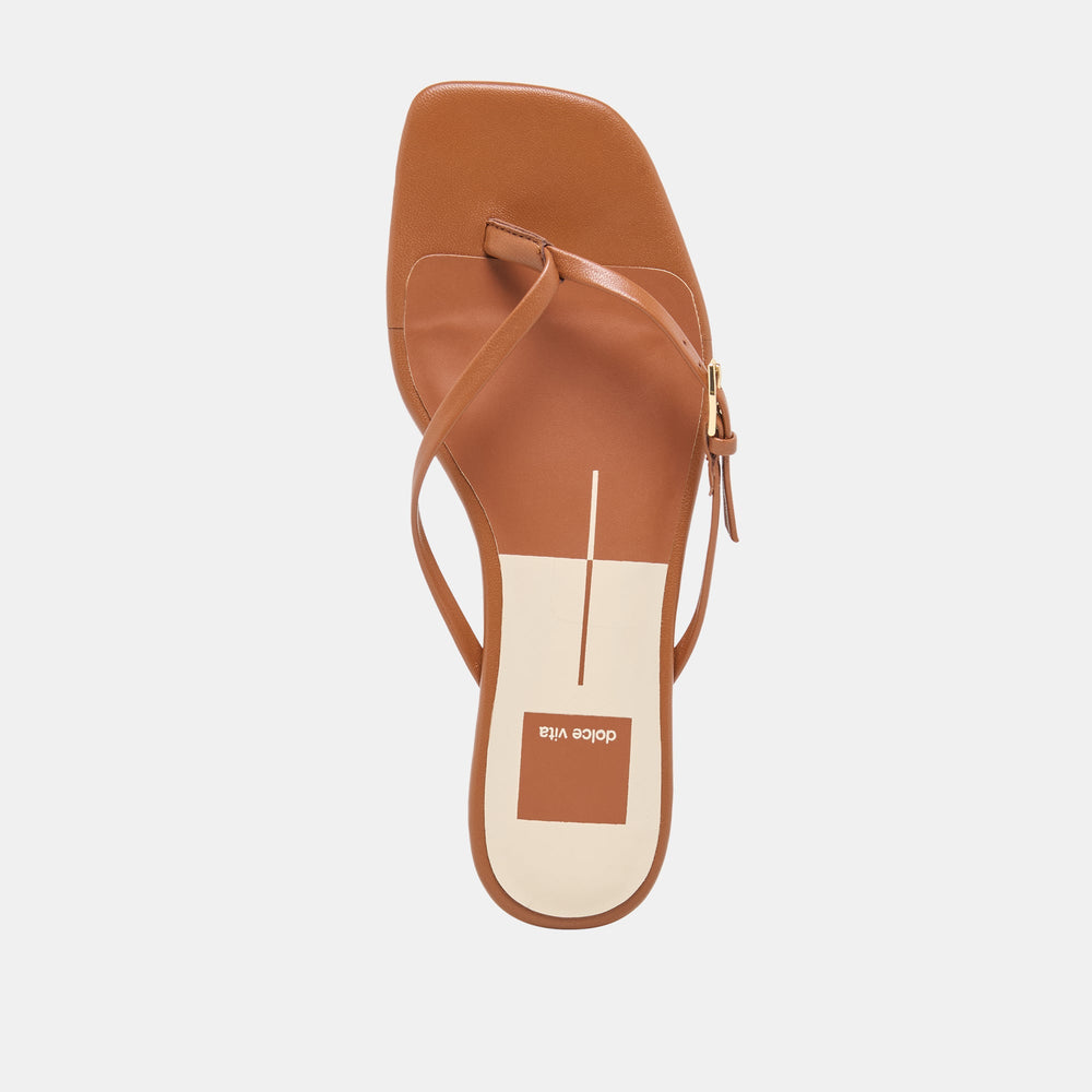 MALTA Cognac Leather Buckle Flip-Flop Sandals / Dolce Vita