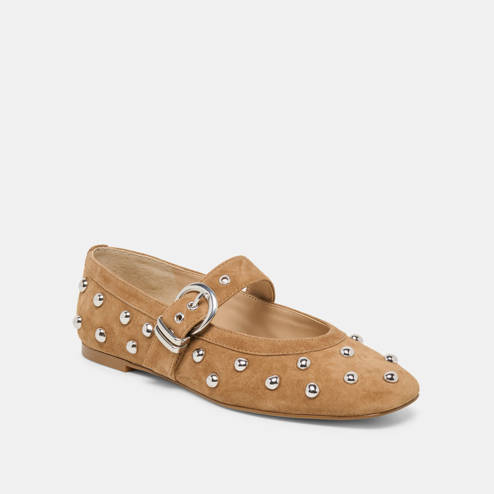 Mikel Stud Lt Brown Suede Ballet Flats / Dolce Vita