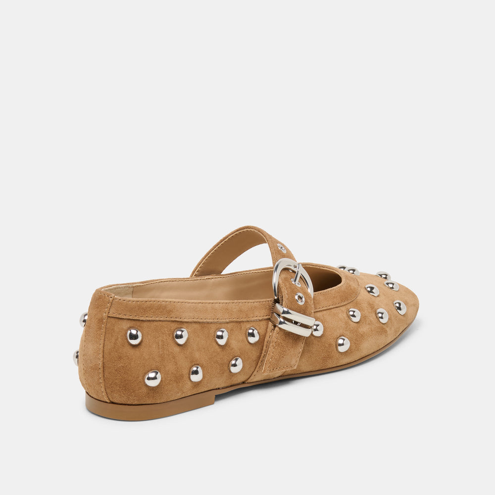 Mikel Stud Lt Brown Suede Ballet Flats / Dolce Vita