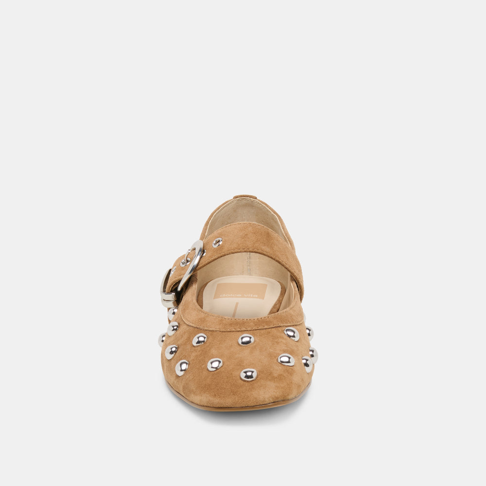 Mikel Stud Lt Brown Suede Ballet Flats / Dolce Vita