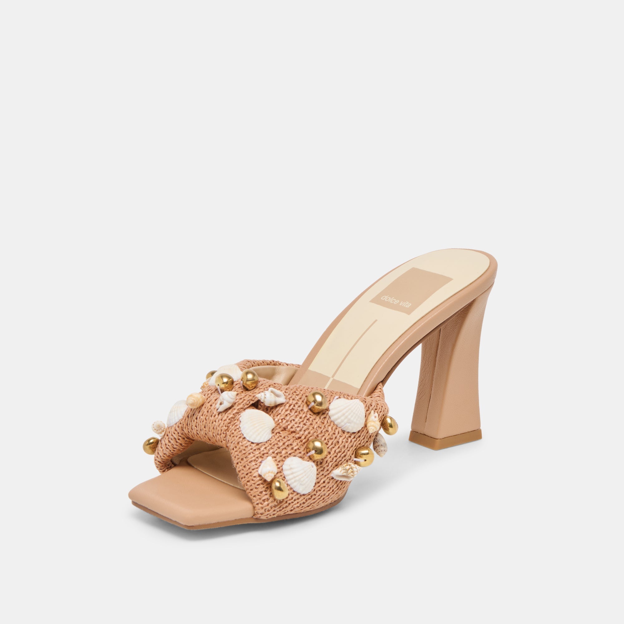Tylah Toffee Beaded Raffia Heels / Dolce Vita