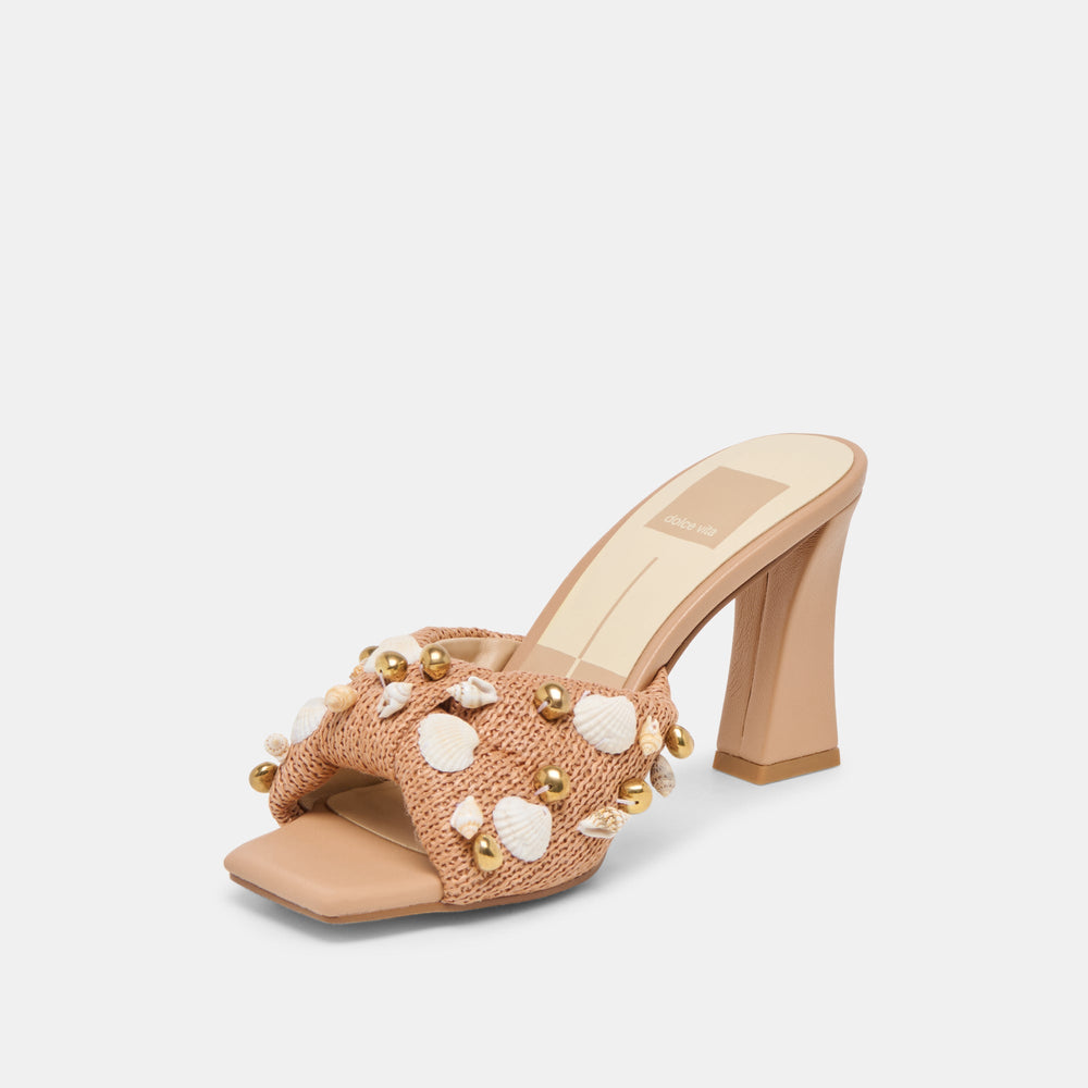 Tylah Toffee Beaded Raffia Heels / Dolce Vita