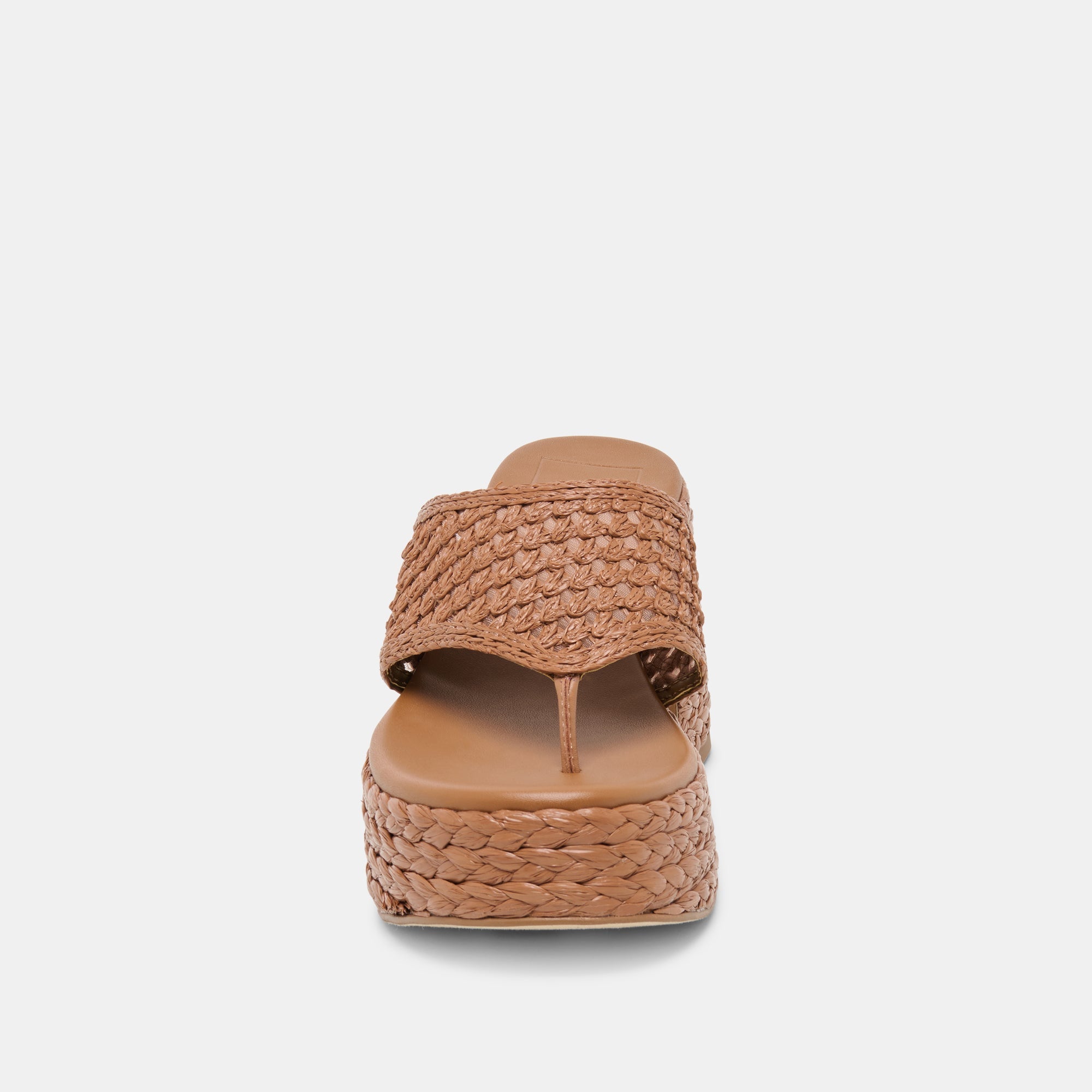 RIPPLE Mid Brown Raffia Platform Thong Block Heel / Dolce Vita
