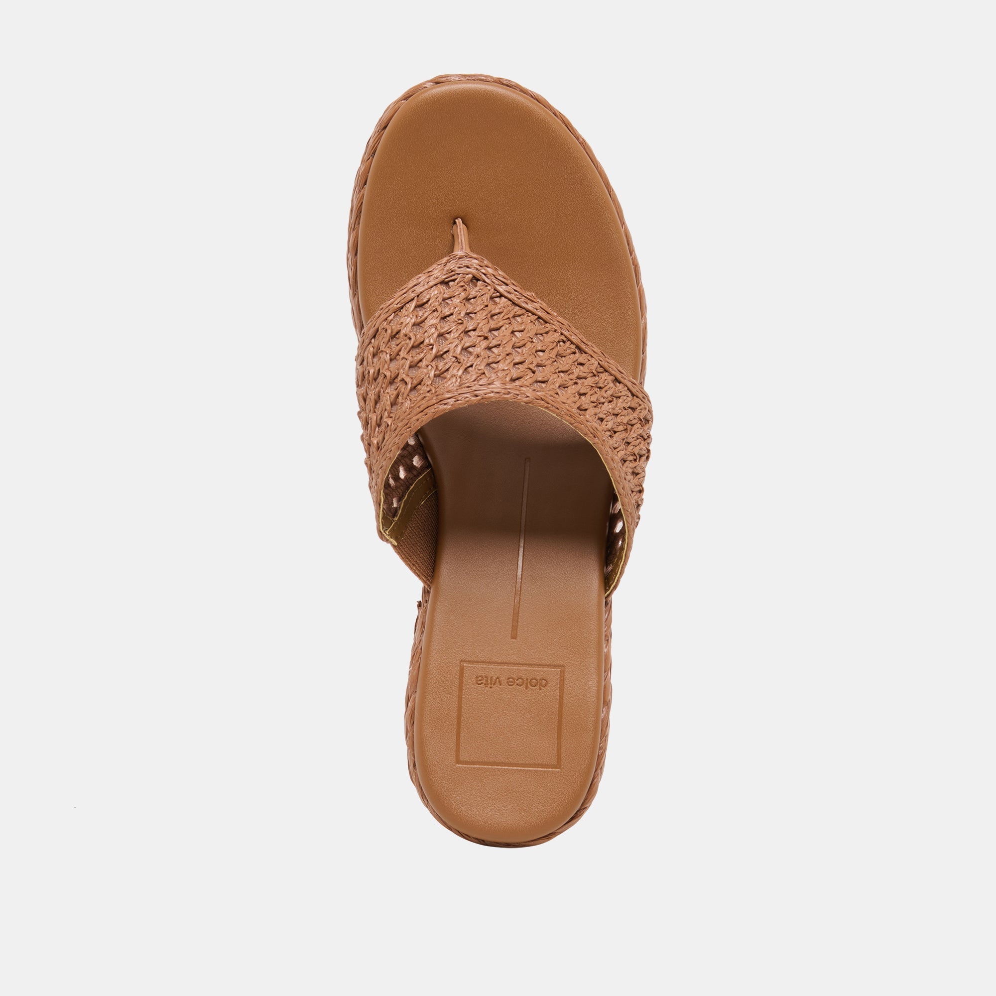RIPPLE Mid Brown Raffia Platform Thong Block Heel / Dolce Vita