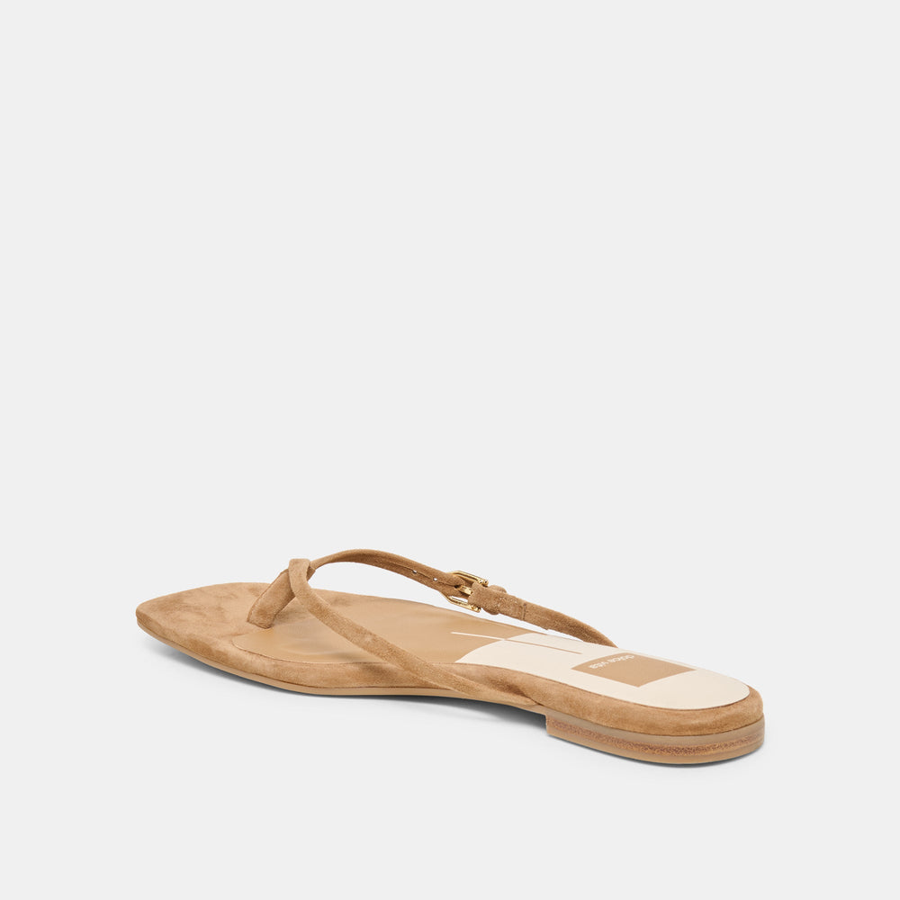 MALTA Lt Brown Suede Buckle Flip-Flop Sandals / Dolce Vita