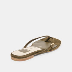 MALTA Dk Olive Suede Buckle Flip-Flop Sandals / Dolce Vita