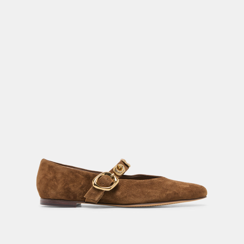 LOREE Chesnut Suede Mary-Jane Metal Detail Ballet Flats / Dolce Vita