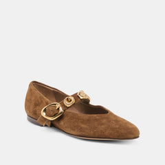 LOREE Chesnut Suede Mary-Jane Metal Detail Ballet Flats / Dolce Vita