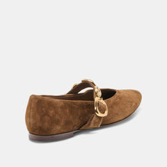 LOREE Chesnut Suede Mary-Jane Metal Detail Ballet Flats / Dolce Vita