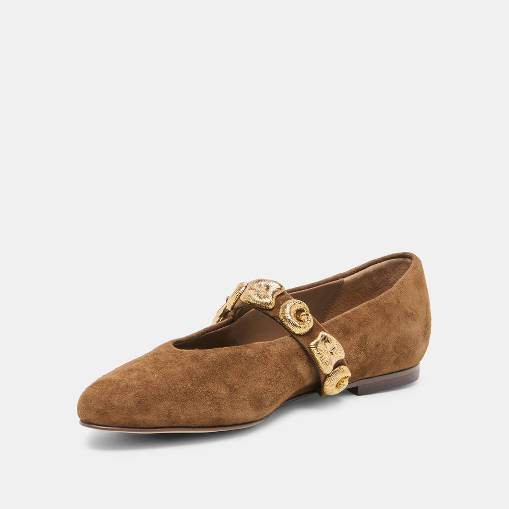LOREE Chesnut Suede Mary-Jane Metal Detail Ballet Flats / Dolce Vita