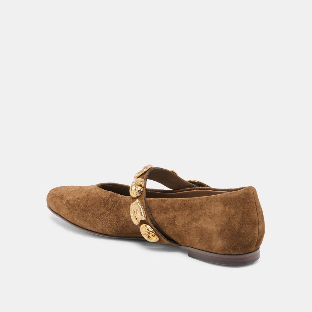 LOREE Chesnut Suede Mary-Jane Metal Detail Ballet Flats / Dolce Vita