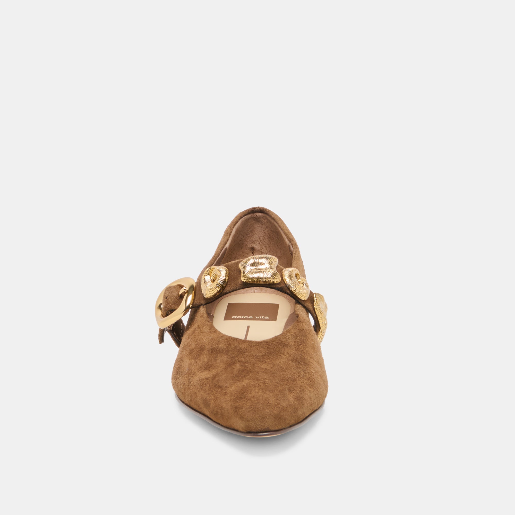 LOREE Chesnut Suede Mary-Jane Metal Detail Ballet Flats / Dolce Vita