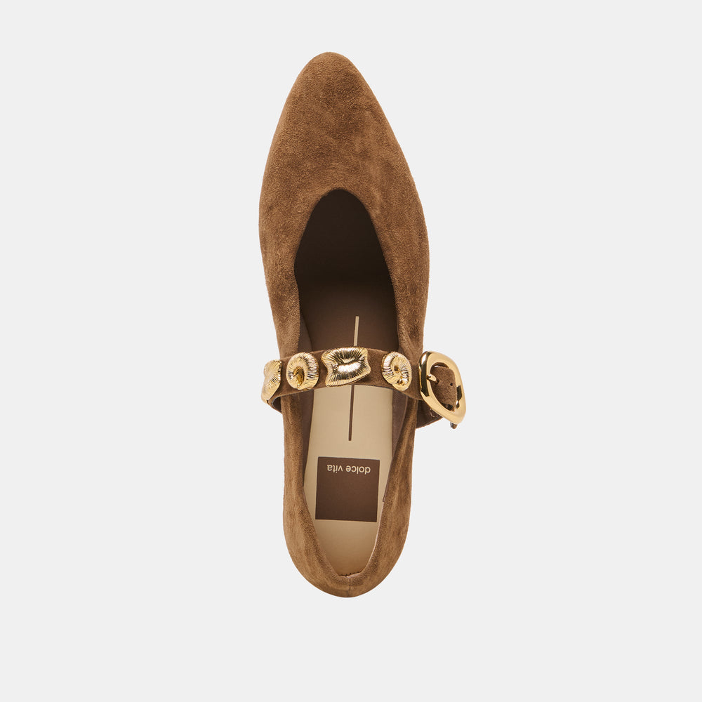 LOREE Chesnut Suede Mary-Jane Metal Detail Ballet Flats / Dolce Vita