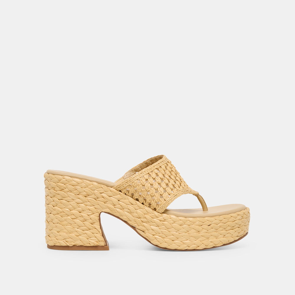 RIPPLE Lt Natural Raffia Platform Thong Block Heel / Dolce Vita