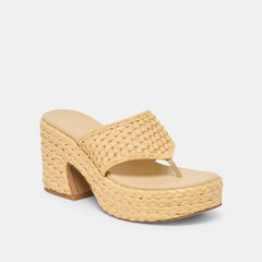RIPPLE Lt Natural Raffia Platform Thong Block Heel / Dolce Vita
