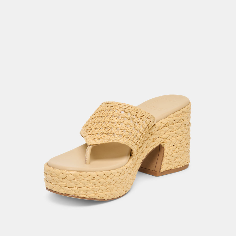 RIPPLE Lt Natural Raffia Platform Thong Block Heel / Dolce Vita
