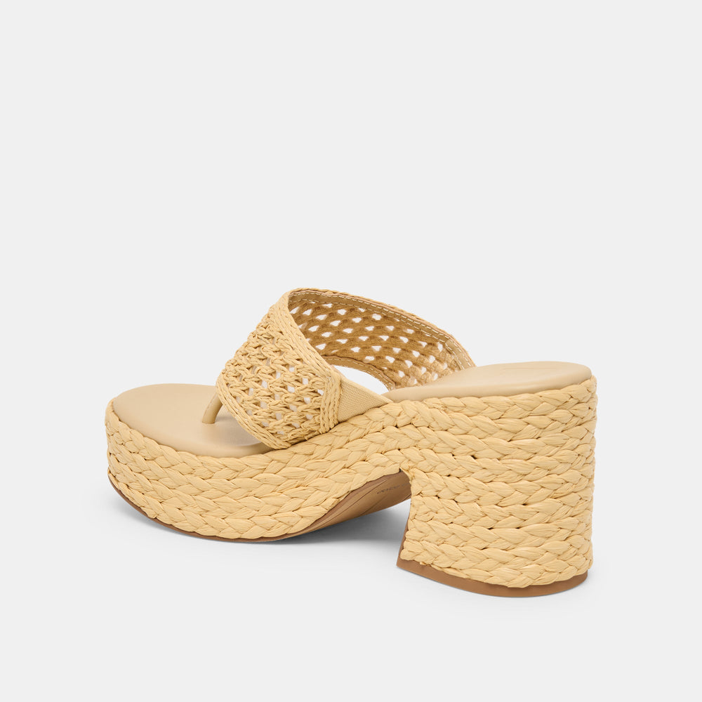 RIPPLE Lt Natural Raffia Platform Thong Block Heel / Dolce Vita